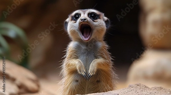 Obraz an A meerkat using a combination of vocal alerts and sentinel postures to communicate danger and coordinate group actions.