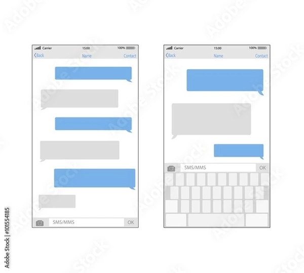 Fototapeta Smartphone chatting sms template bubbles. Place your own text to the message clouds.
