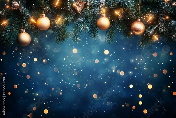 Obraz Merry Christmas and Happy New Year Festive Background with Holiday Greetings, Snowflakes, and Sparkling Winter Wonderland Celebration