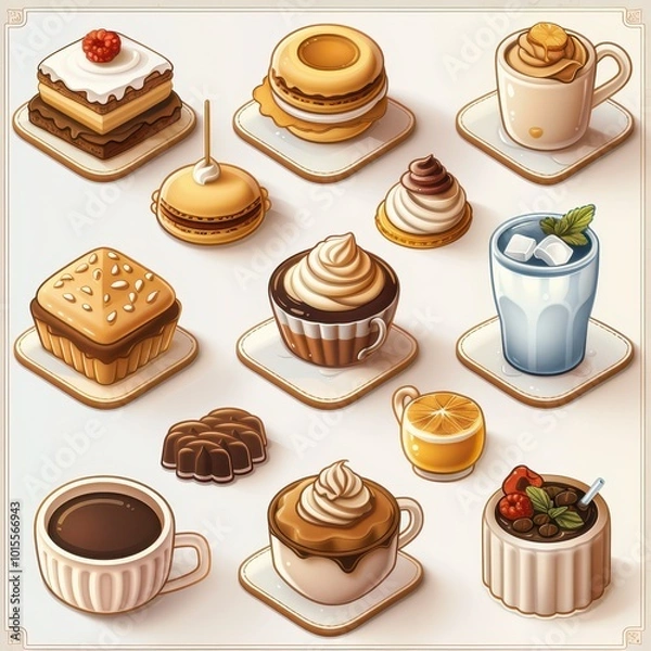 Fototapeta Variety of Coffee Beverages and Desserts Illustration - Café Menu Design