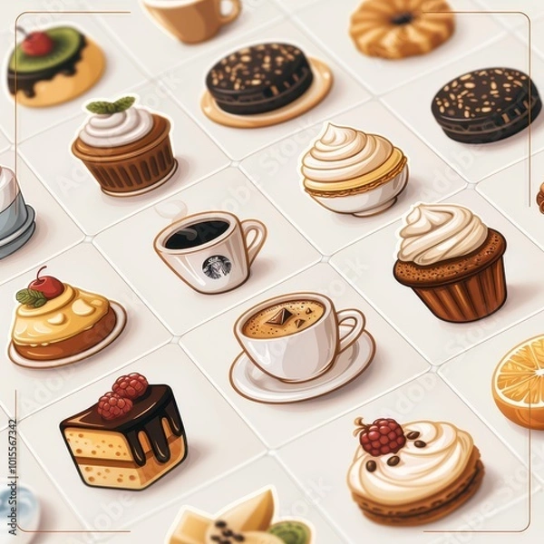 Fototapeta Variety of Coffee Beverages and Desserts Illustration - Café Menu Design
