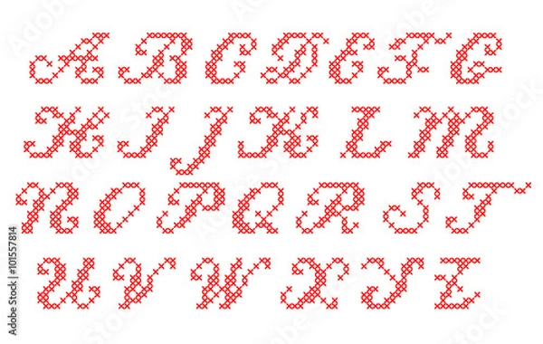 Obraz Cross Stitched Fonts. Latin alphabet for embroidery. Set Cyrilli