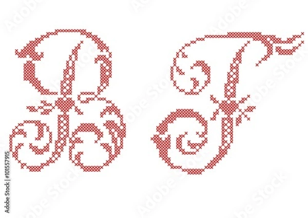 Obraz Russian letters.Cross Stitched Fonts. Cyrillic alphabet for embroidery. Set Cyrillic letters. Stitch font. picture RASTR
