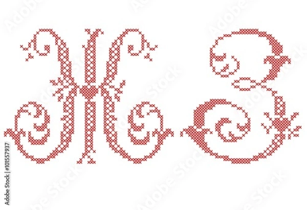 Obraz Russian letters.Cross Stitched Fonts. Cyrillic alphabet for embroidery. Set Cyrillic letters. Stitch font. picture RASTR