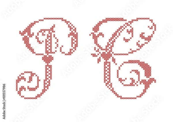 Obraz Russian letters.Cross Stitched Fonts. Cyrillic alphabet for embroidery. Set Cyrillic letters. Stitch font. picture RASTR