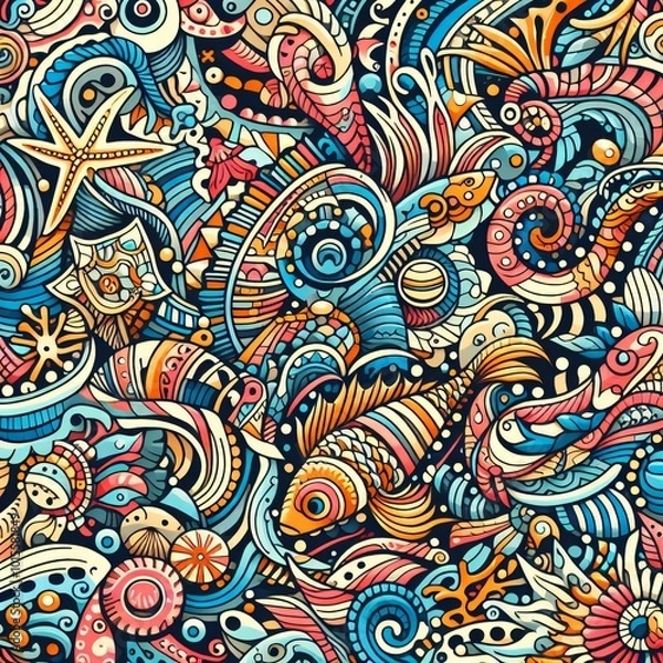 Fototapeta seamless pattern with ocean life