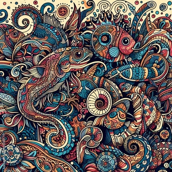 Fototapeta paisley pattern with ocean life