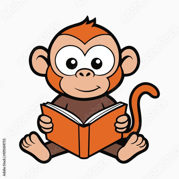 Fototapeta  Monkey Cartoon Reading Book Vector Illustration