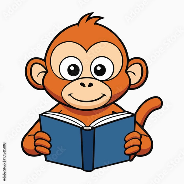 Fototapeta  Monkey Cartoon Reading Book Vector Illustration