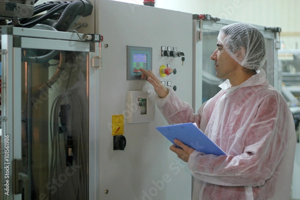 Obraz Worker Controls the Sugar Packing Machine