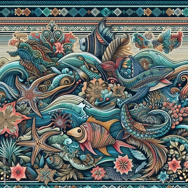 Obraz ocean life with seamless pattern