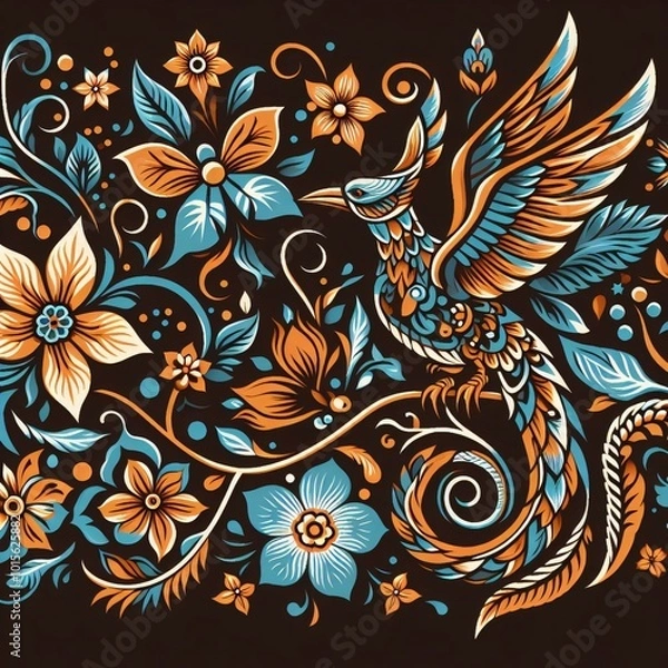 Obraz floral pattern with beautiful bird