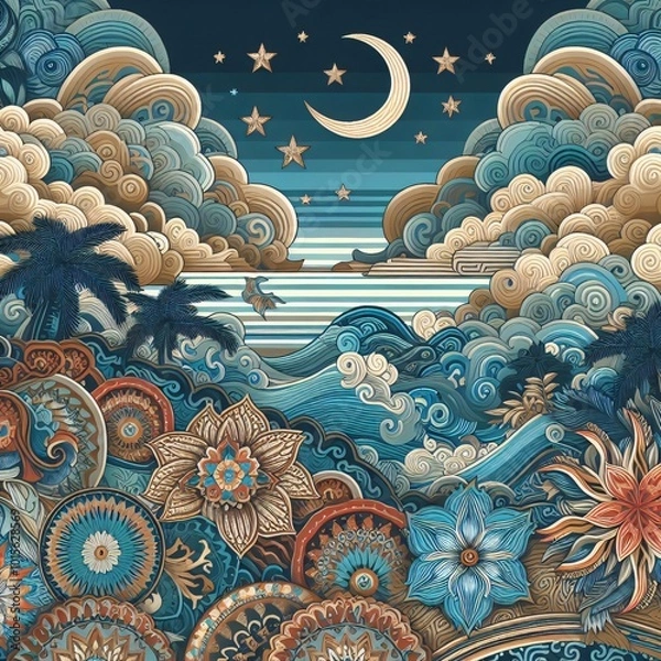 Obraz sea with night moon