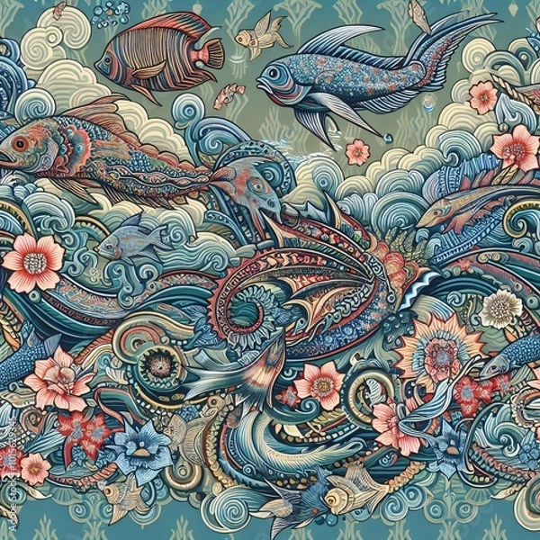 Obraz ocean life seamless pattern with paisley