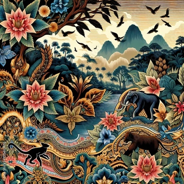 Obraz landscape with floral 