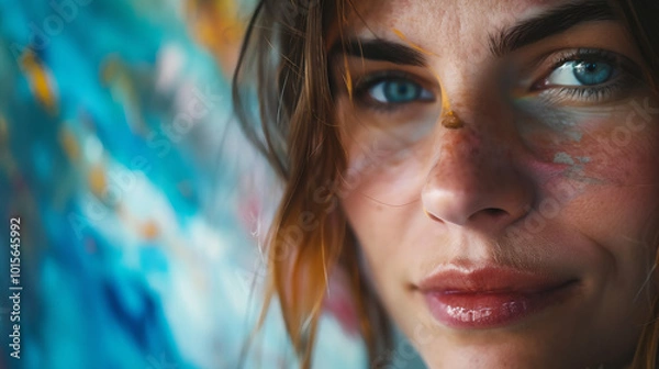 Obraz a content artist immersed in creating a masterpiece, the colorful strokes on the canvas mirroring the inner happiness