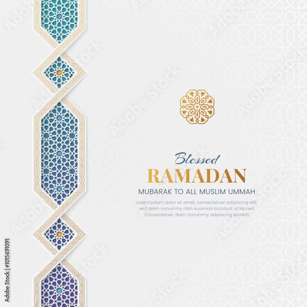 Fototapeta Ramadan Kareem decorative social media post with  intricated border and pattern