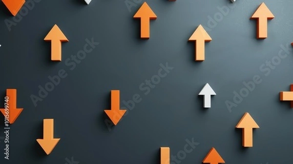 Obraz Upward Arrows on Dark Canvas, a striking visualization of dynamic movement and growth, symbolizing ambition and progress against a contrasting backdrop.