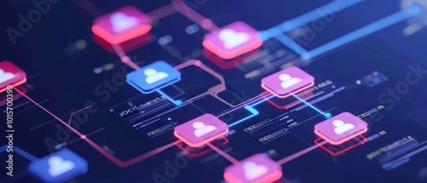 Fototapeta Digital flowchart displaying the human resource procedure for identifying and targeting suitable candidates, emphasizing clarity in each step and decision point.