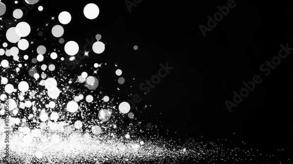 Fototapeta Sparkling silver glitter on a black background.