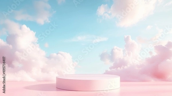 Obraz A pink cloud filled sky with a white circular stage in the middle