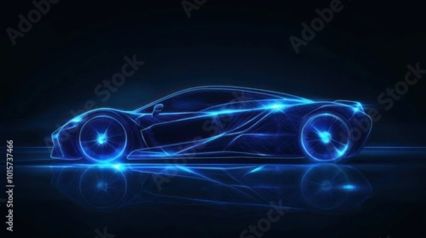 Fototapeta Blue Neon Sports Car
