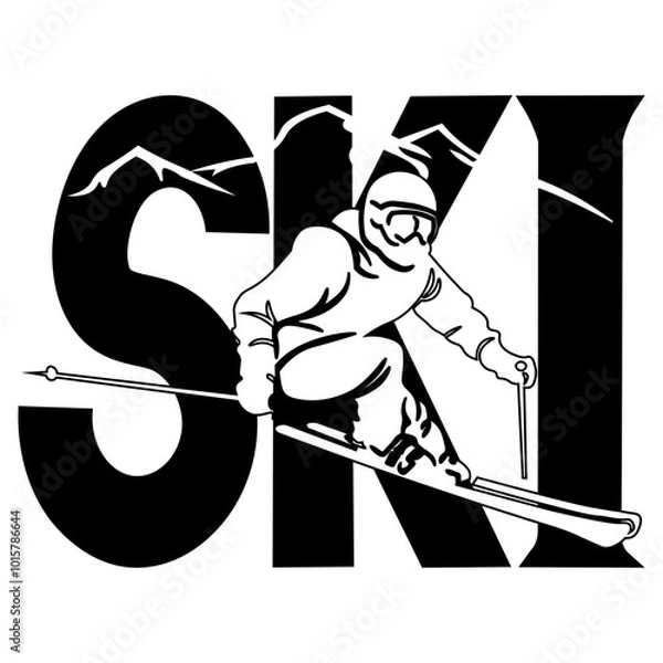 Obraz Skiing, Hand Drawn Vector Illustration