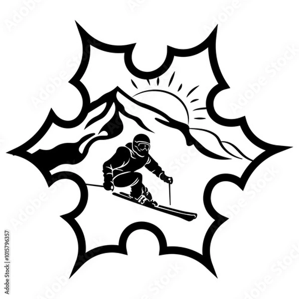 Obraz Skiing on Mountain, Hand Drawn Vector Illustration
