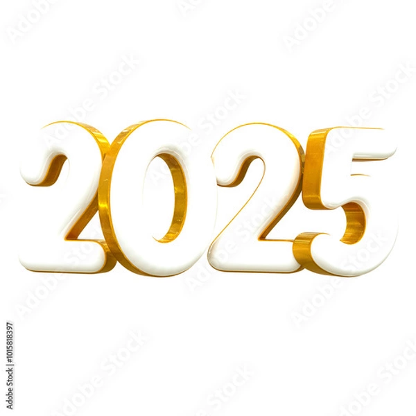 Fototapeta 3d rendering Happy new year 2025 gold 3d text effect banner design template