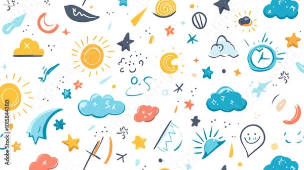 Fototapeta A simple, repeating pattern with weather icons, perfect for backgrounds or presentations.