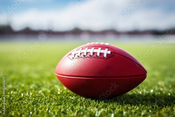 Obraz American football on the field with white lines and background, sports concept. Photorealistic landscape.