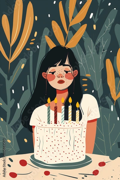 Obraz Girl with her birthday cake