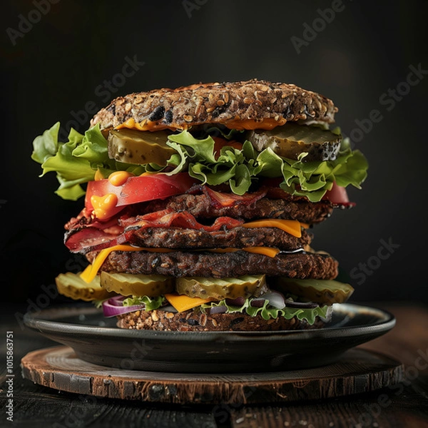 Obraz Giant, spectacular hamburger, isolated on black