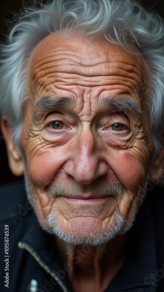 Fototapeta Close-up portrait of elderly man with expressive wrinkles