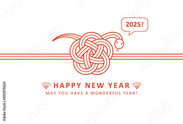Obraz 2025年年賀状デザイン　梅の水引風のかわいいヘビ