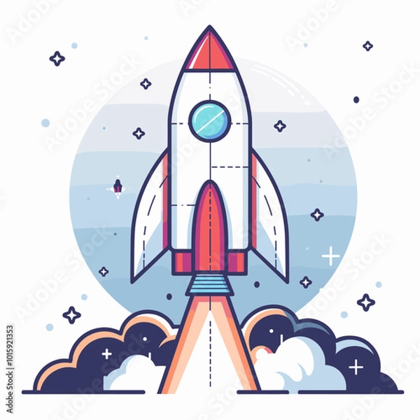 Fototapeta Space rocket icon. Vector illustration in cartoon style on a white background.