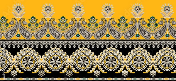 Fototapeta digital designs,mughal motifs,embroidery neck,miniature,modern,high resolution,digital motifs,seamless,wallpapers,elegance,manually traced,mughal flowers,paisely motifs,geomatric boarder,corner