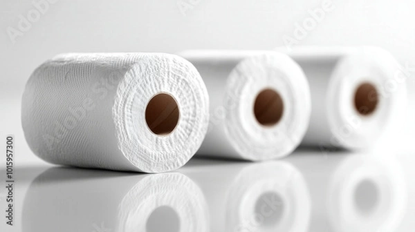 Fototapeta Three rolls of toilet paper on white background