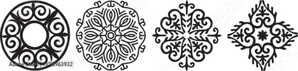 Fototapeta monochrome ethnic circular patterns. National Patterns of the Peoples of Central Asia