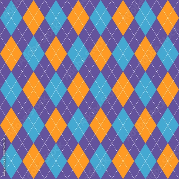 Obraz Purple orange blue colors Argyle seamless patern. Rhombus background. Halloween design argyle pattern, wallpaper, digital paper, print.