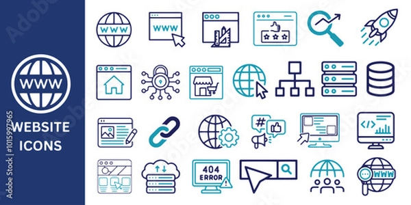 Obraz Website Icon Set. Website, web design, SEO, internet, security, content, e-commerce,  homepage, hosting, server, icon. Vector illustration.