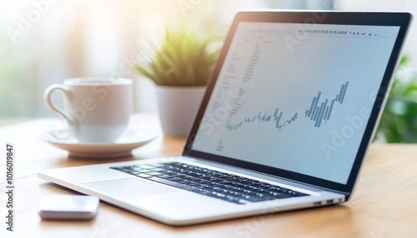 Fototapeta Laptop with Stock Market Chart on Screen
