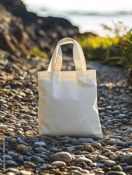 Fototapeta Minimalistic Blank Tote Bag on Pebble Pathway