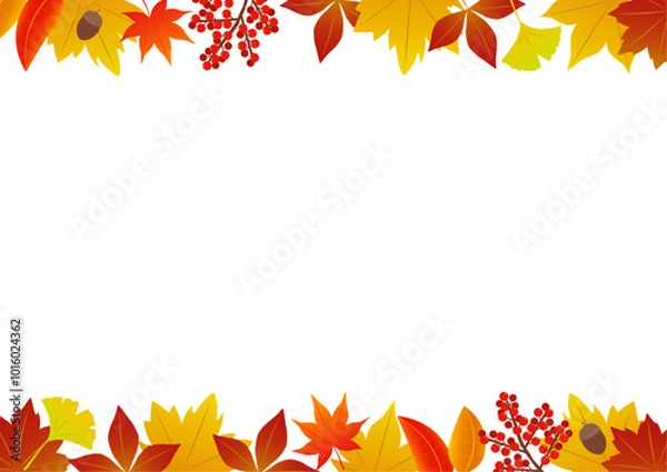 Fototapeta 秋の紅葉をイメージした上下のフレームのイラスト_横向き
