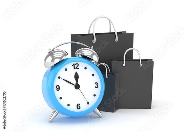 Fototapeta alarm clock and shopping bag (time to buy concept)