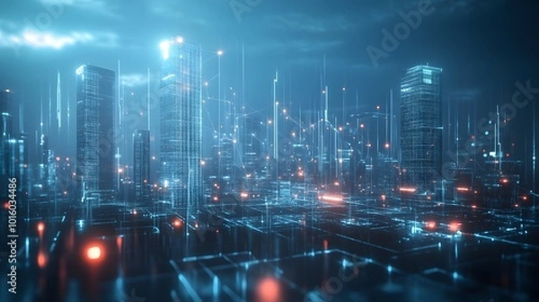 Fototapeta Smart city big data connection technology concept. 