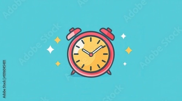 Fototapeta A vibrant alarm clock ticks on a cheerful teal background, grabbing attention with its design