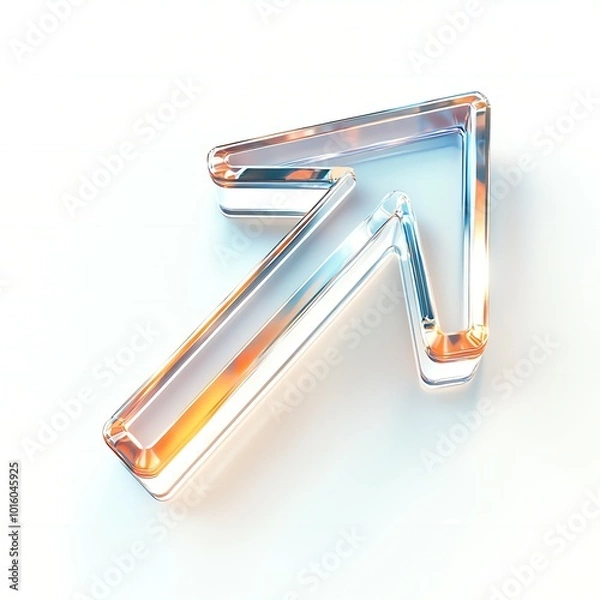 Obraz 3D glass arrow icon isolated on solid white background reflecting modern minimalistic design with transparency and sleek shine new beautiful stock image illustration AI
