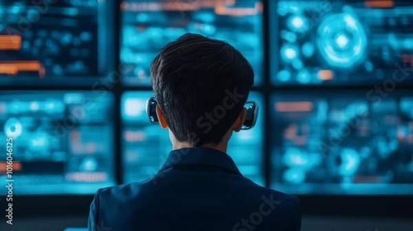 Fototapeta Blockchain in digital education, holographic learning platforms, futuristic classroom
