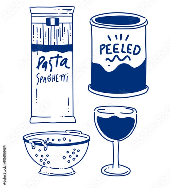 Fototapeta hand drawn cute doodle objects for pasta